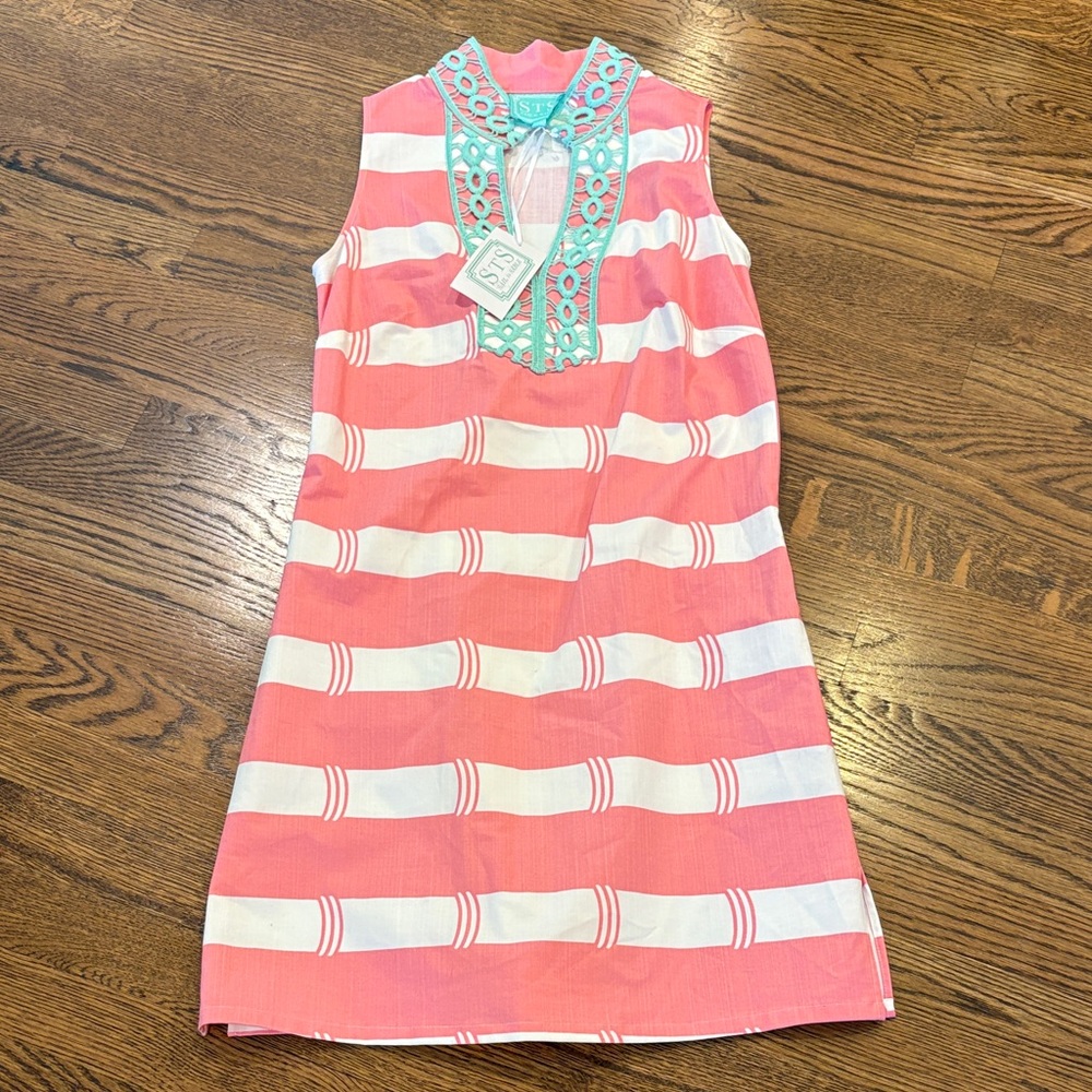 STS Sail to Sable NWT Conch Shell Chic Bamboo Stripe Aqua & pink dress, XS